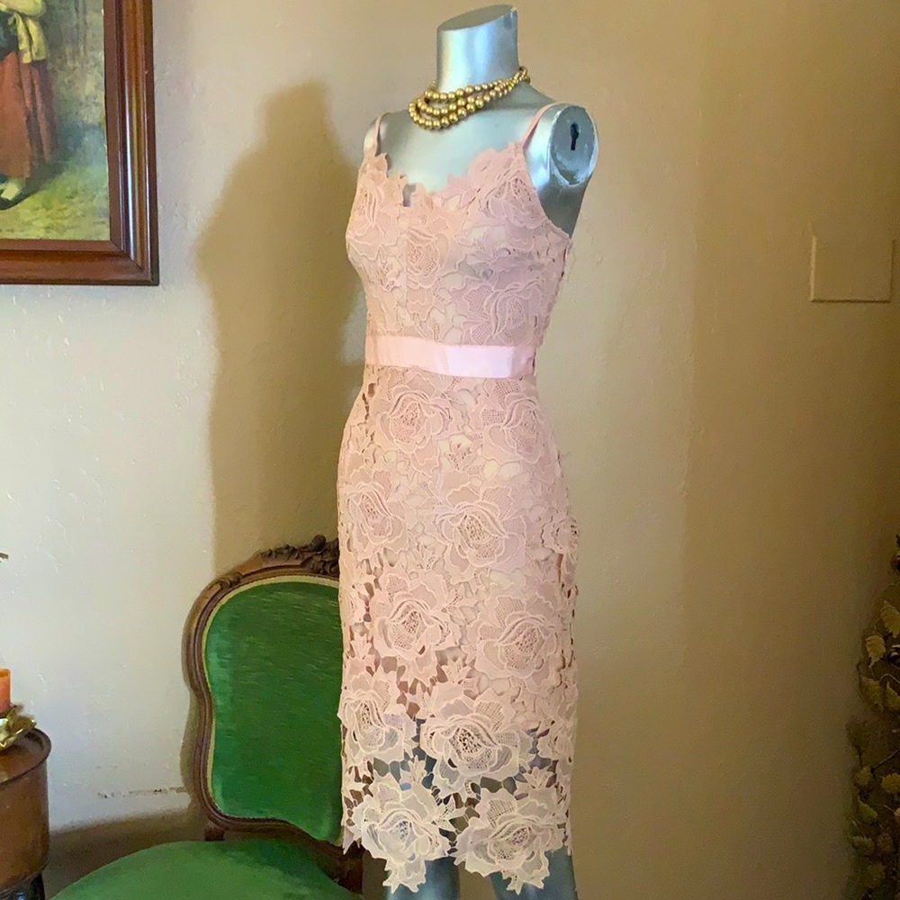 Akia Chicago Black Label Rose Pink Lace Dress.  Sz.S